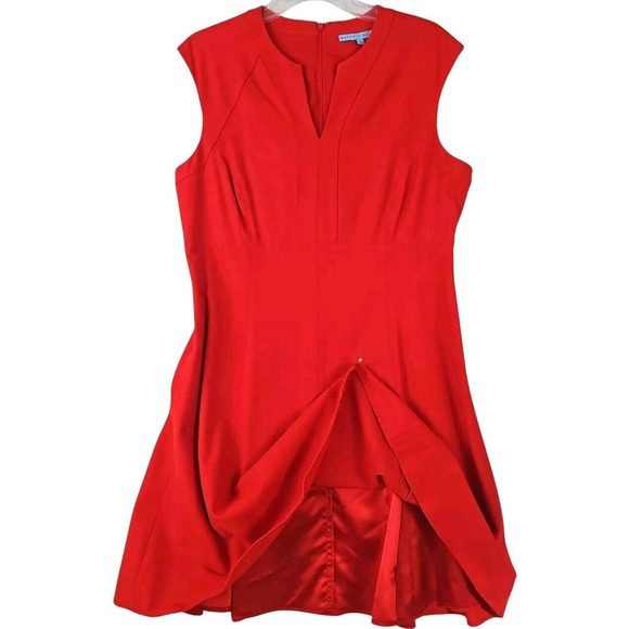 Antonio Melani ~Woman Size 12~ Coral Red Sleeveless Classic Sheath Dress V-Neck. - Picture 8 of 11
